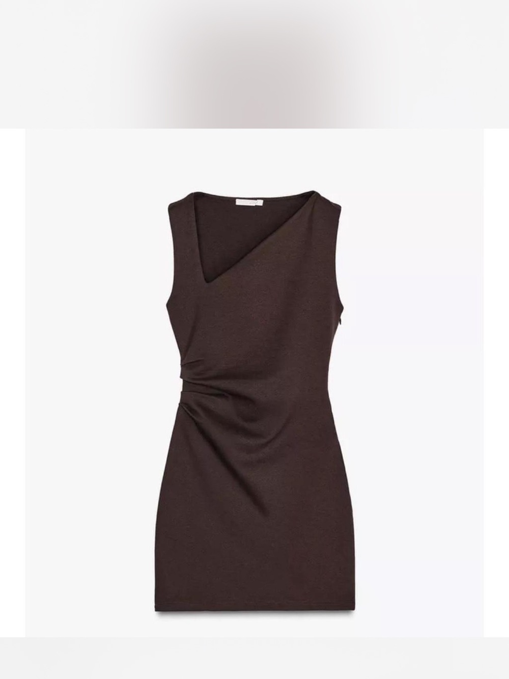 Zara Sleeveless Asymmetric Neck Chocolate Bodycon Dress